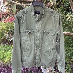 Forever 21 Green Military Field Jacket with Epaulettes Sz M